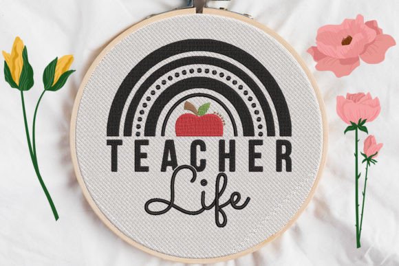 Charming Teacher Life Rainbow and Apple