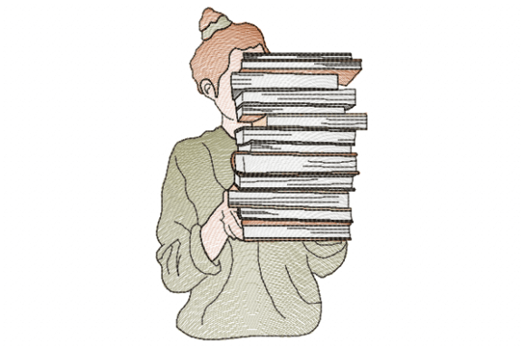 Girl and Books: A Charming Embroidery Design
