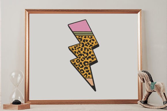 Leopard Print Lightning Pencil: A Fun Embroidery Design