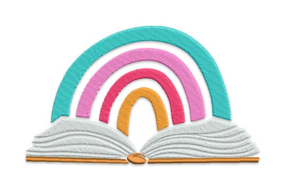 Rainbow over a Book: A Charming Embroidery Design